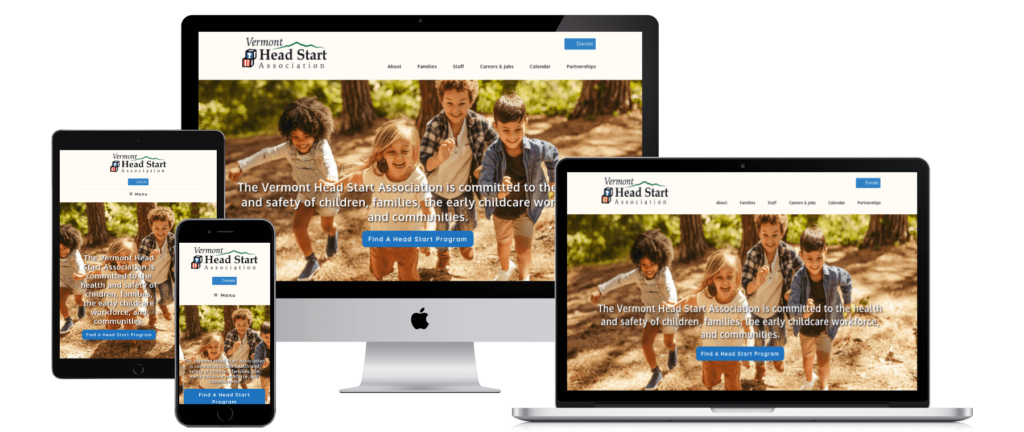 Vermont Head Start Association Website on various screen sizes