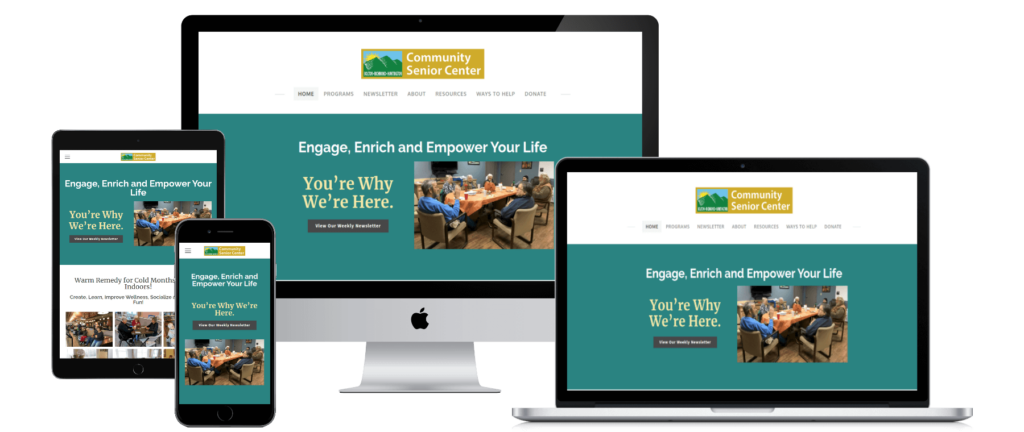 Community Senior Center website on various screen sizes
