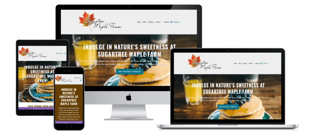Sugartree Maple Farm Website on various screen sizes